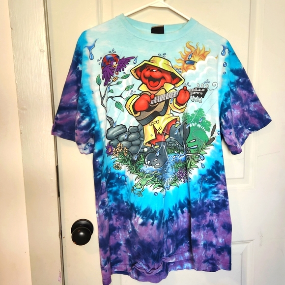 Vintage (Old Tag) Y2K Liquid Blue Grateful Dead spring tour shirt Tie Dye Bear - Picture 1 of 6